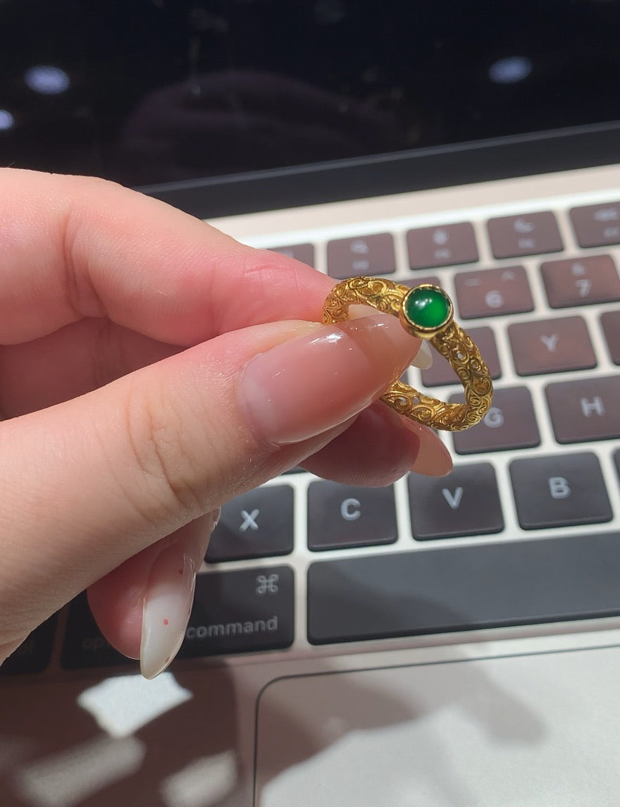 "Live" Natural Imperial Green Dot Jadeite Jade Ring Setting (custom)