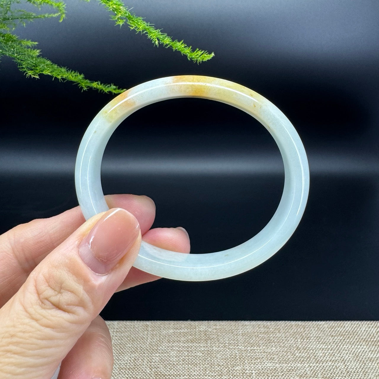 Genuine Burmese Yellow Green Jade Jadeite Bangle Bracelet (56.1*47.5mm)