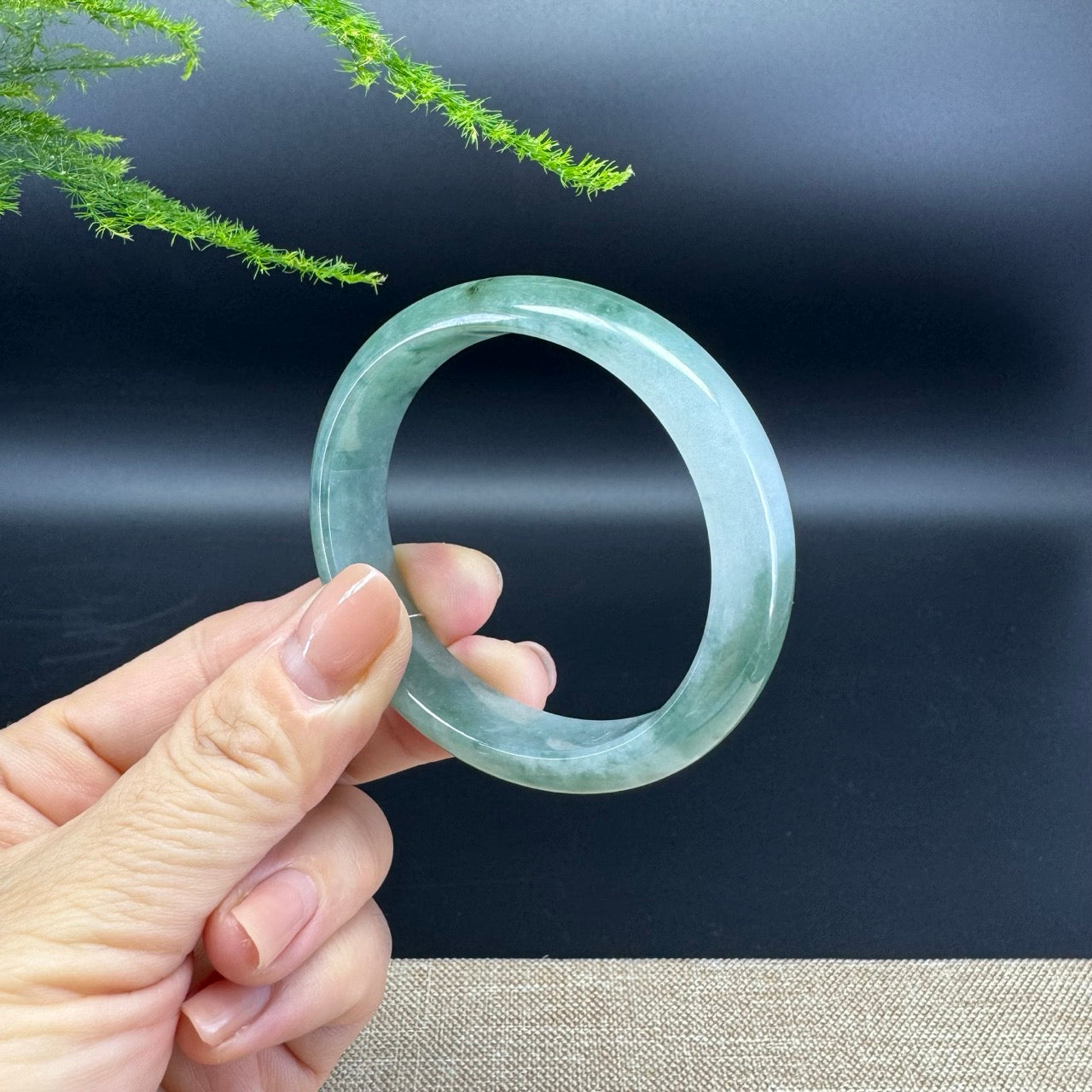 Genuine Burmese Oil Green Jade Jadeite Bangle Bracelet ( 56.2*49.3mm )