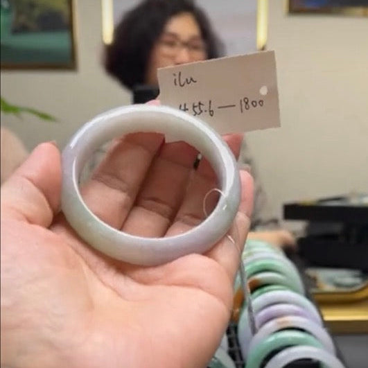 "Live" Natural White Green Jadeite Jade Bangle(04/19/26)