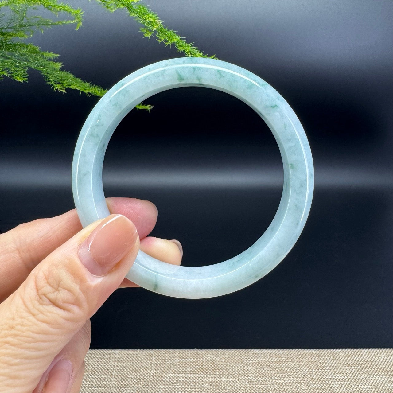 Genuine Burmese White Green Jade Jadeite Bangle Bracelet ( 56.9mm )