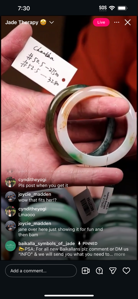 "Live" High End Icy Koi Fish Fu Lu Shou Natural Jadeite Jade Comfort Comfort Fit Bangle (12/06/2025)