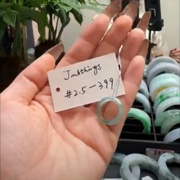 "Live" Natural Light Green Jadeite Jade Finger  Bangle (05/02/26)
