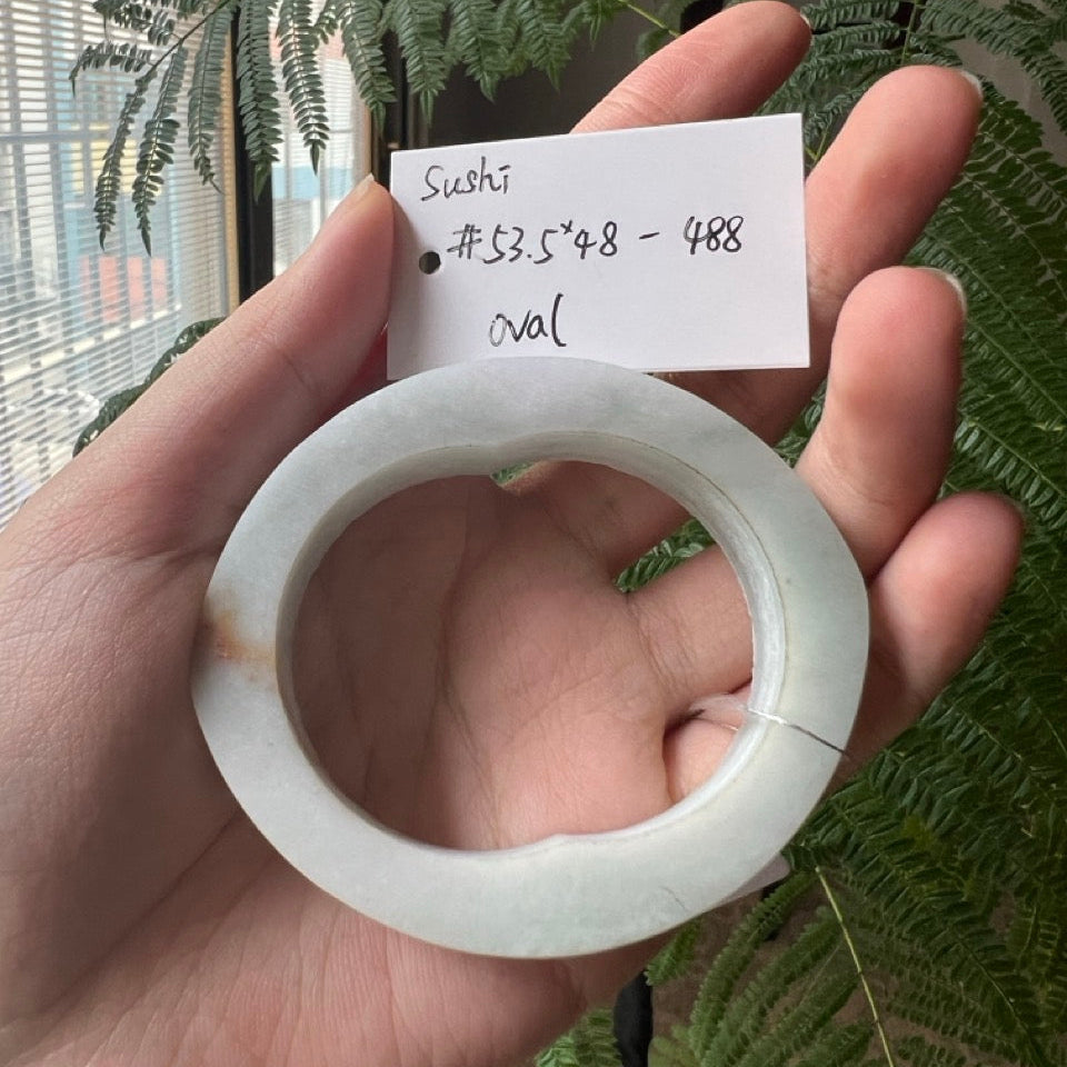 "Live" Natural Light Green Jadeite Jade Oval Bangle (05/03/26)