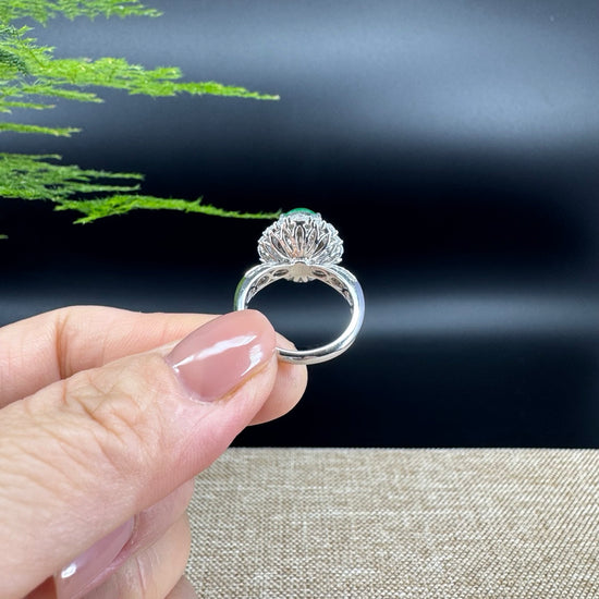 RealJade® "Amelie" 18k White Gold Natural Imperial Green Jadeite Engagement Ring With Diamonds