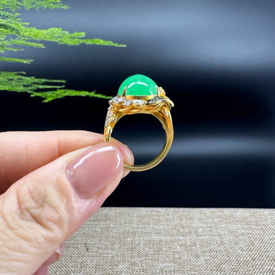 RealJade®  18K Yellow Gold  Green Jadeite Jade Diamonds Ring