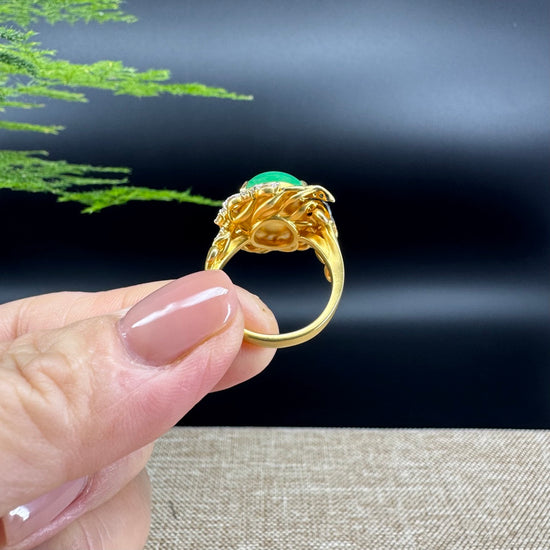 RealJade®  18K Yellow Gold  Green Jadeite Jade Diamonds Ring