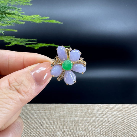 RealJade® "Signature Signet" 18K Yellow Gold Lavender Jadeite Jade Flower Ring