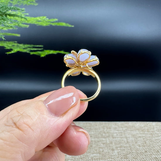 RealJade® "Signature Signet" 18K Yellow Gold Lavender Jadeite Jade Flower Ring