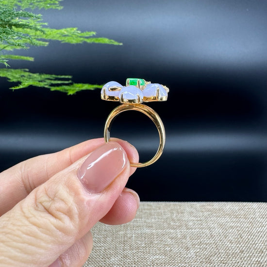 RealJade® "Signature Signet" 18K Yellow Gold Lavender Jadeite Jade Flower Ring