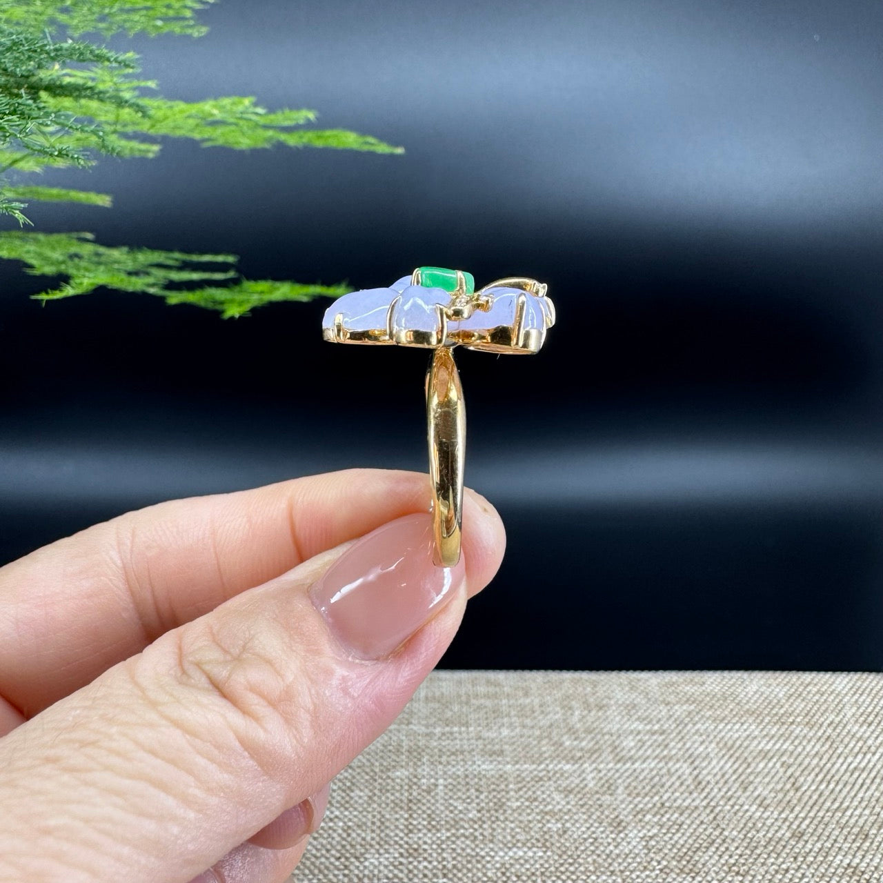 RealJade® "Signature Signet" 18K Yellow Gold Lavender Jadeite Jade Flower Ring