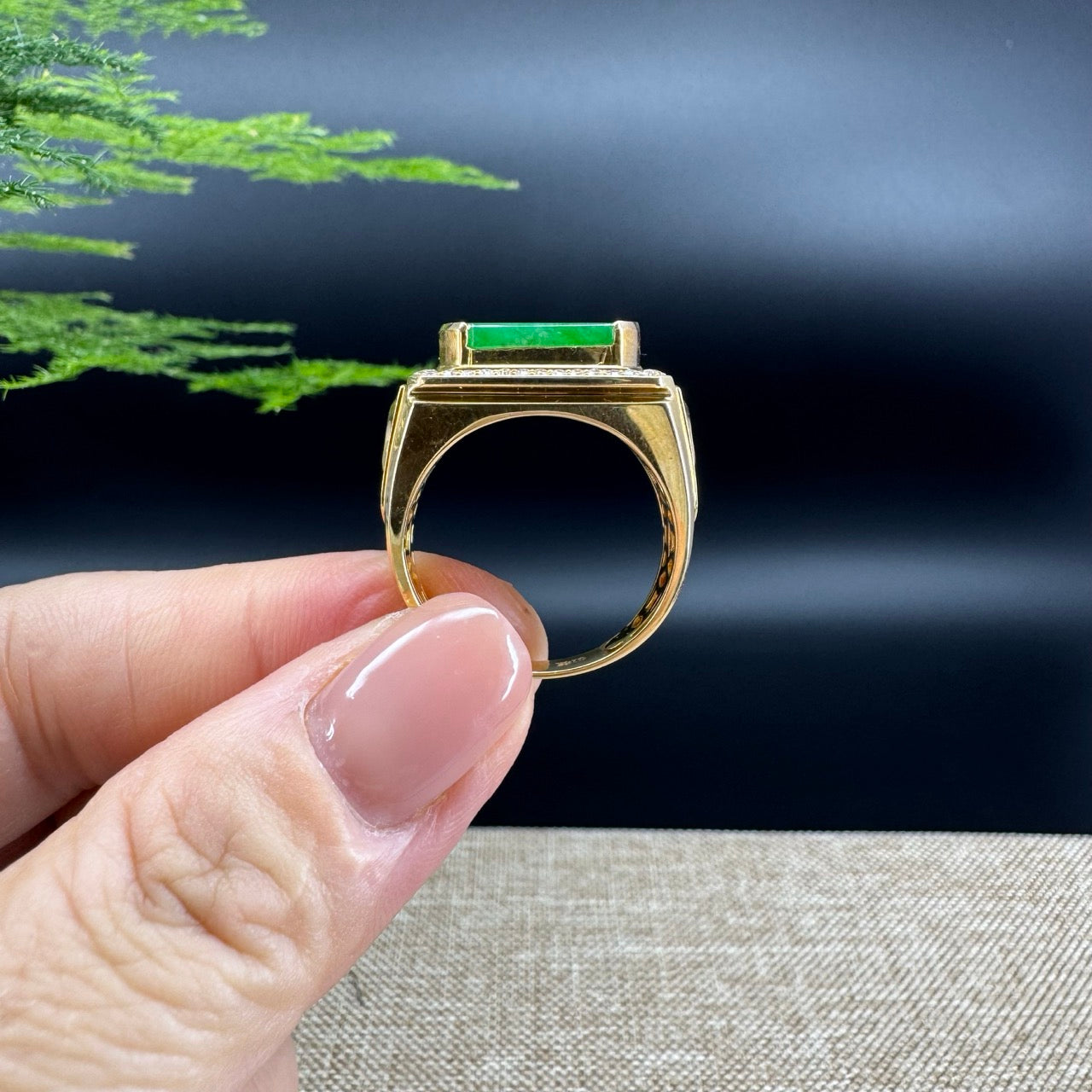 RealJade® "Signature Signet" 18K Yellow Gold  Imperial Jadeite Jade Classic Men's Ring