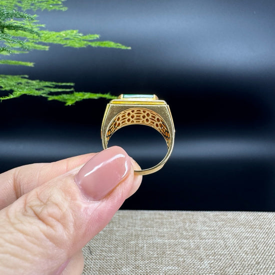 RealJade® "Signature Signet" 18K Yellow Gold  Imperial Jadeite Jade Classic Men's Ring