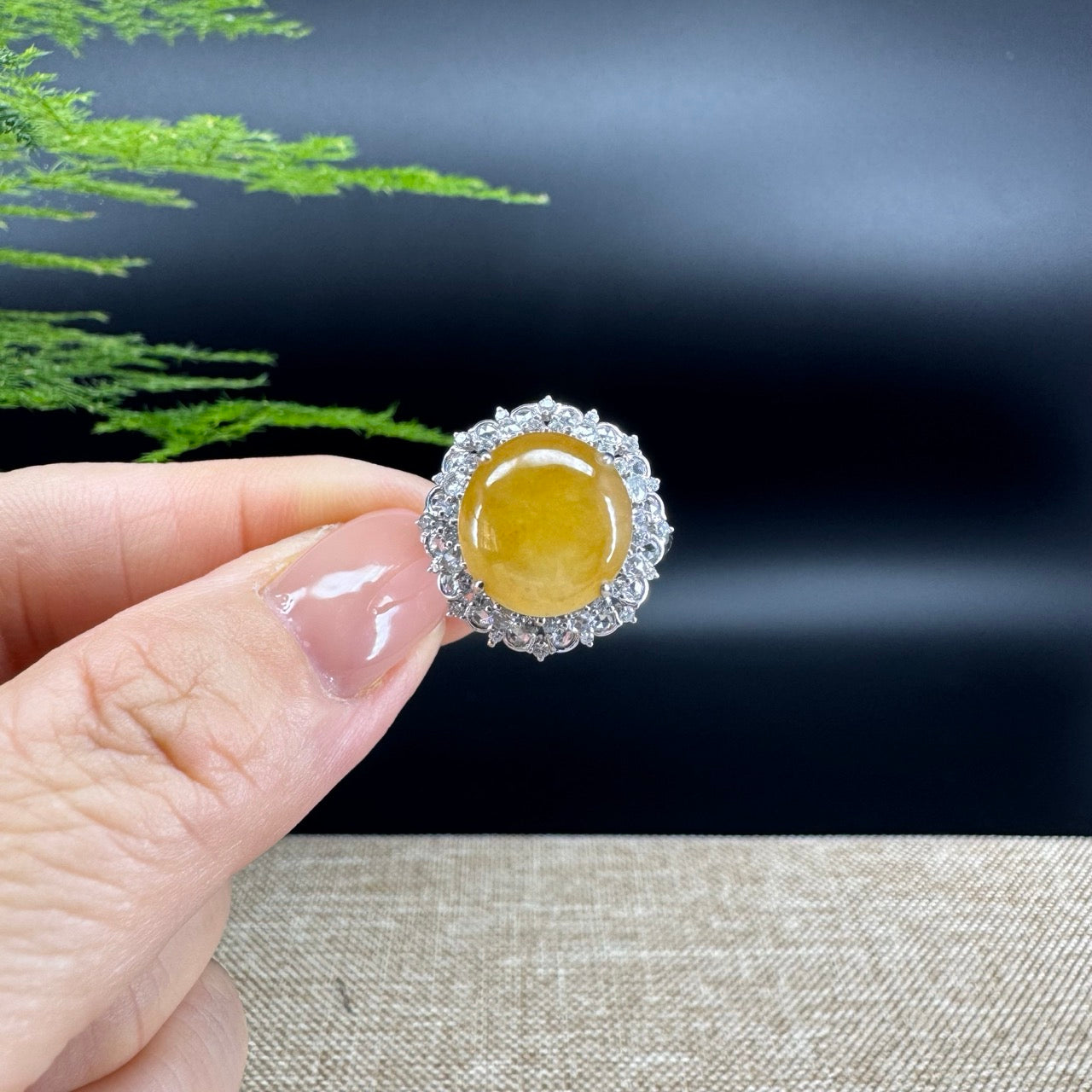 RealJade® "Signature Signet" 18K White Gold  Yellow Jadeite Jade Classic Ring