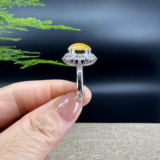 RealJade® "Signature Signet" 18K White Gold  Yellow Jadeite Jade Classic Ring