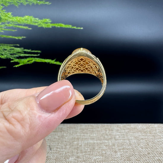 RealJade® "Signature Signet" 18K Yellow Gold Honey Yellow Jadeite Jade Classic Men's Ring