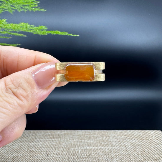 RealJade® "Signature Signet" 18K Yellow Gold  Honey Yellow Jadeite Jade Ring