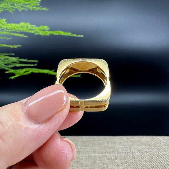 RealJade® "Signature Signet" 18K Yellow Gold  Honey Yellow Jadeite Jade Ring