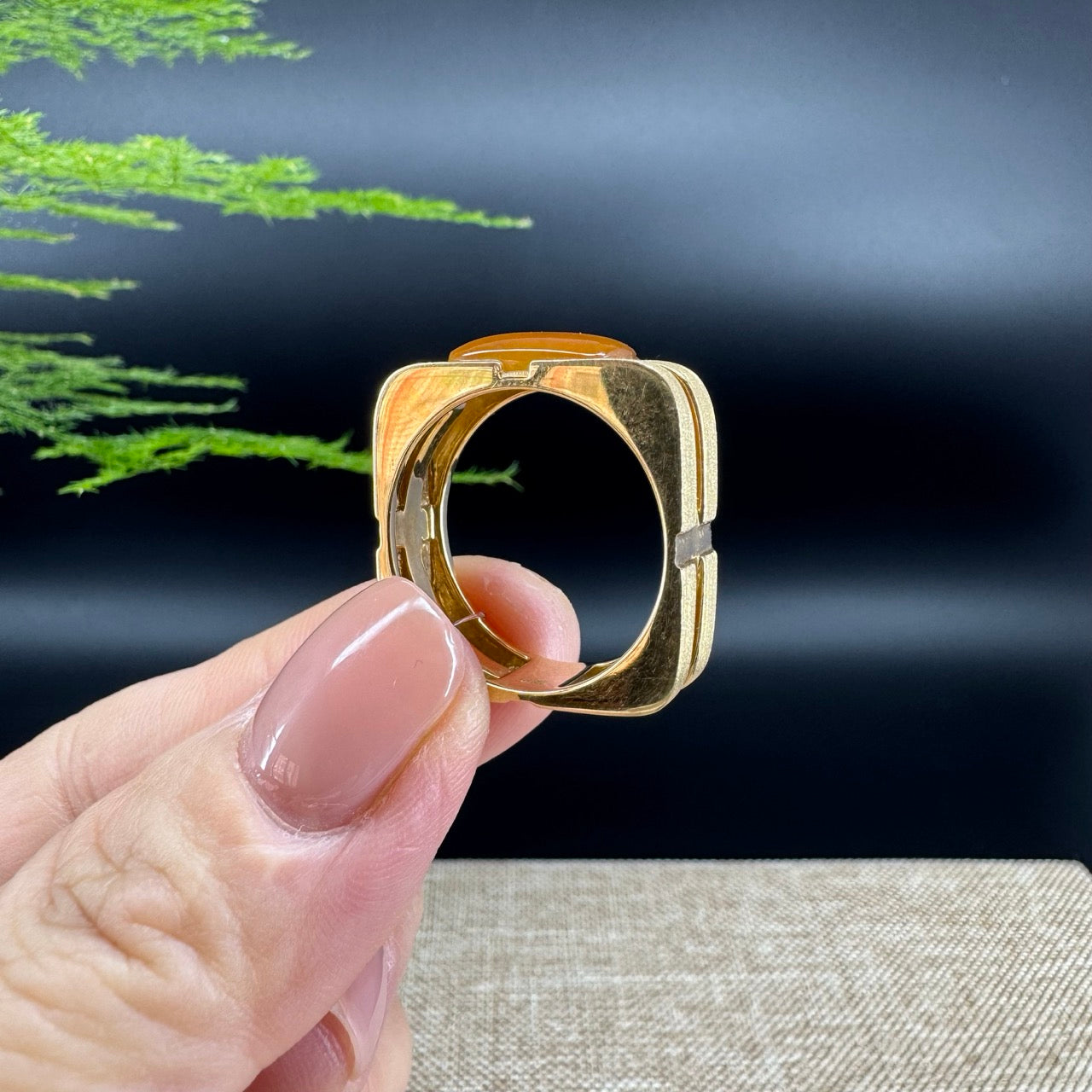 RealJade® "Signature Signet" 18K Yellow Gold  Honey Yellow Jadeite Jade Ring