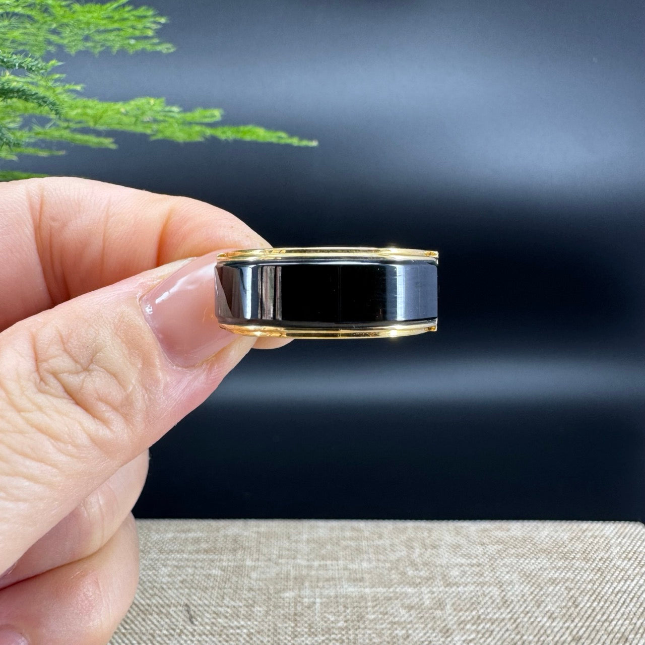 RealJade® "Classic Emerald Style" Genuine Burmese Emerald Cut Black Jadeite Jade Engagement Ring