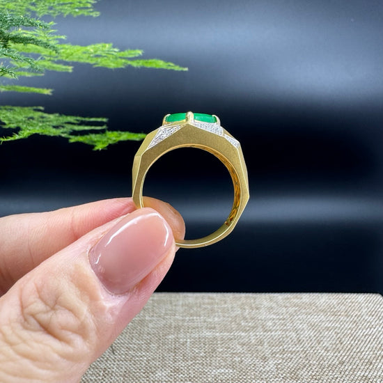 RealJade® "Signature Signet" 18K Yellow Gold  Imperial Jadeite Jade Classic Men's Ring