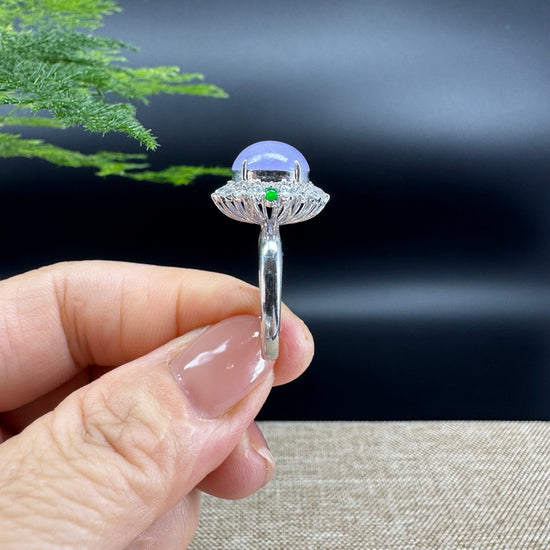 18k White Gold Natural Rich Lavender Jadeite Jade Engagement Ring With Diamonds