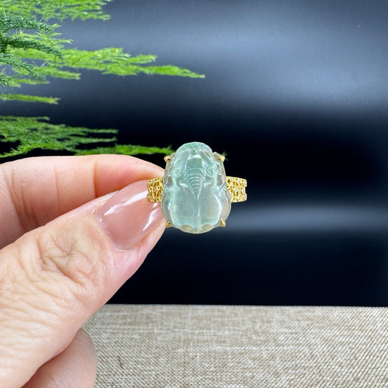 RealJade® "Signature Signet" 18K Yellow Gold Icy Green Jadeite Jade PiXiu Ring