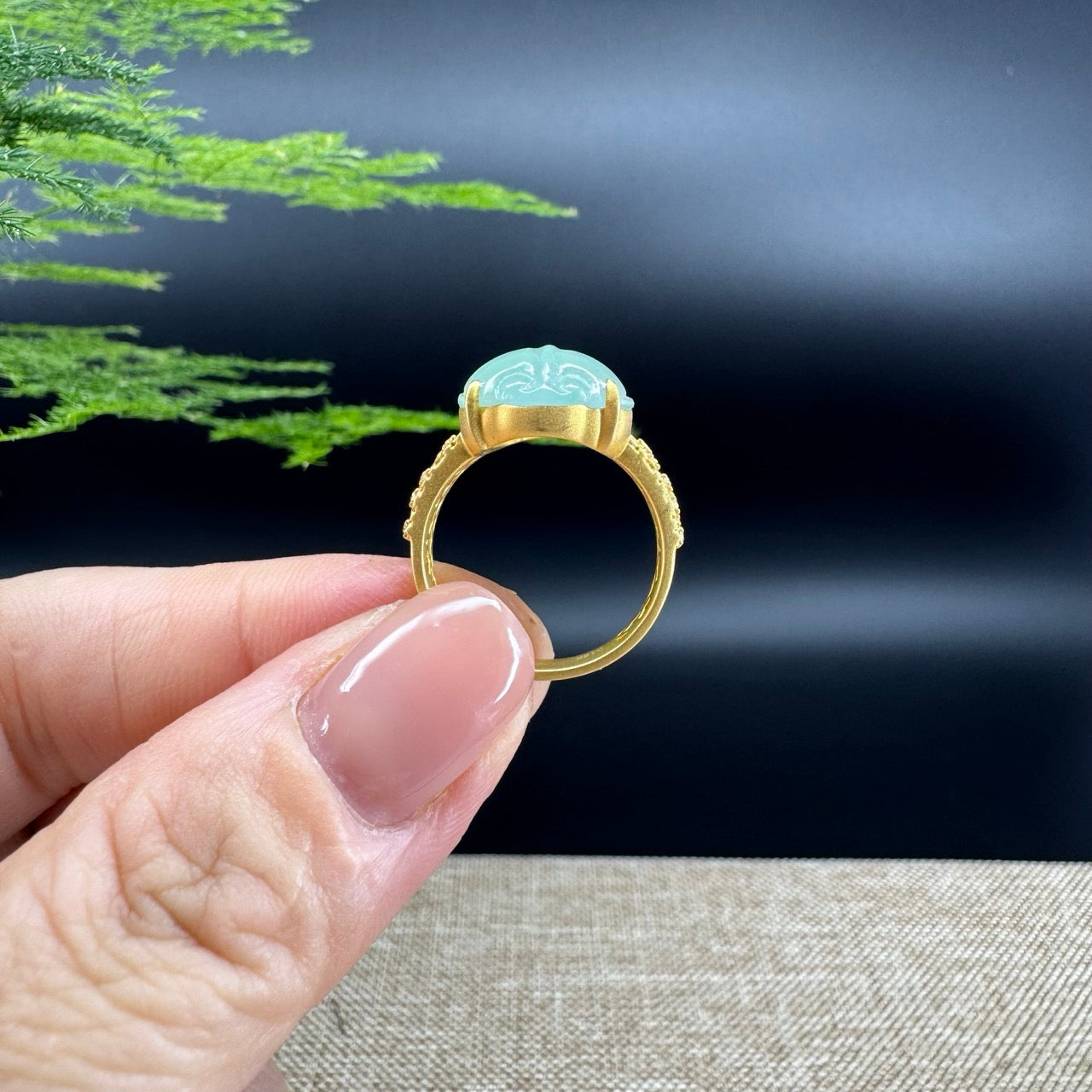 RealJade® "Signature Signet" 18K Yellow Gold Icy Green Jadeite Jade PiXiu Ring