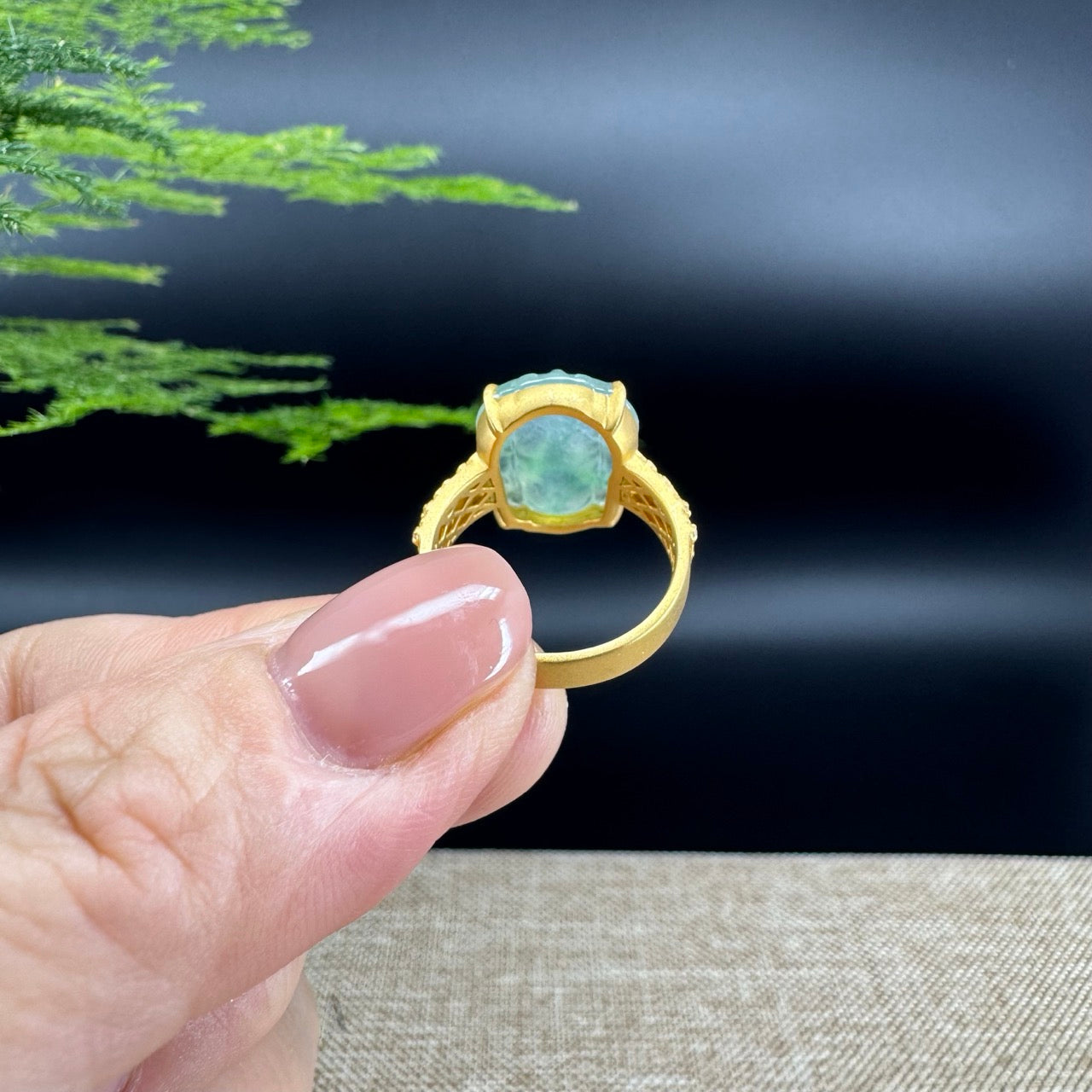 RealJade® "Signature Signet" 18K Yellow Gold Icy Green Jadeite Jade PiXiu Ring