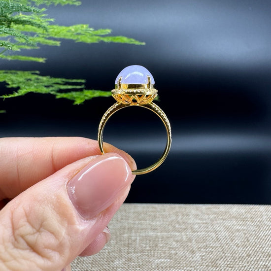 RealJade® "Signature Signet" 18K Yellow Gold  Lavender Jadeite Jade Diamonds Classic Ring