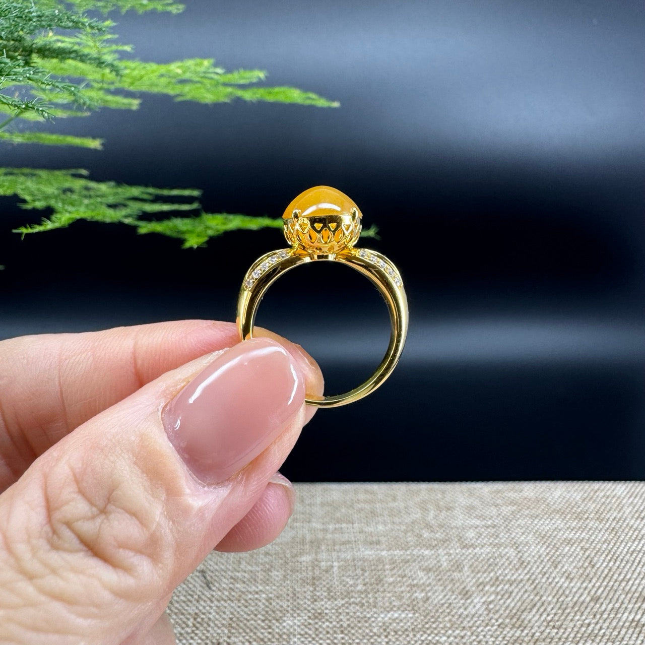 RealJade® "Signature Signet" 18K Yellow Gold Honey Yellow Jadeite Jade Diamonds Classic Ring