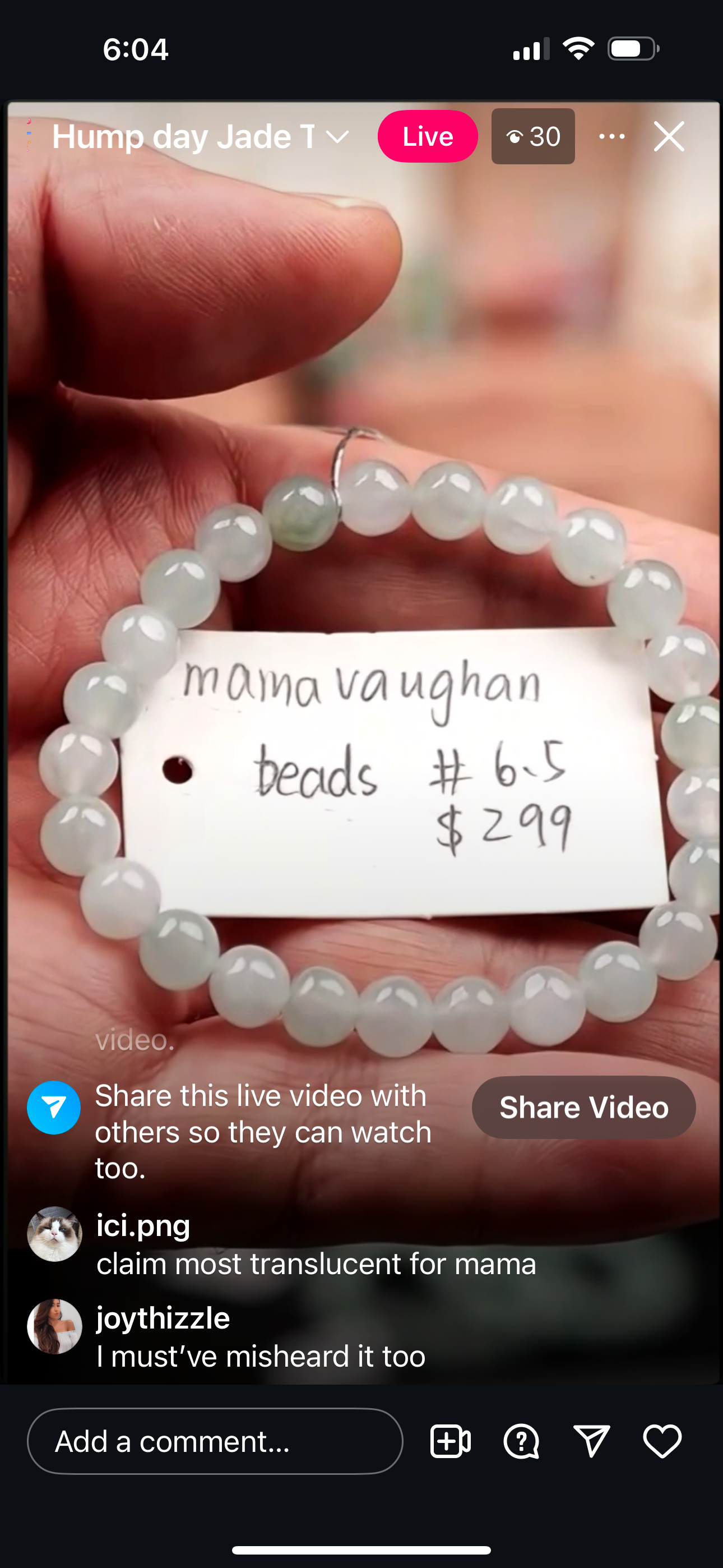 "Live" Natural Icy Jadeite Jade Beads Bracelet" (08/13/25)