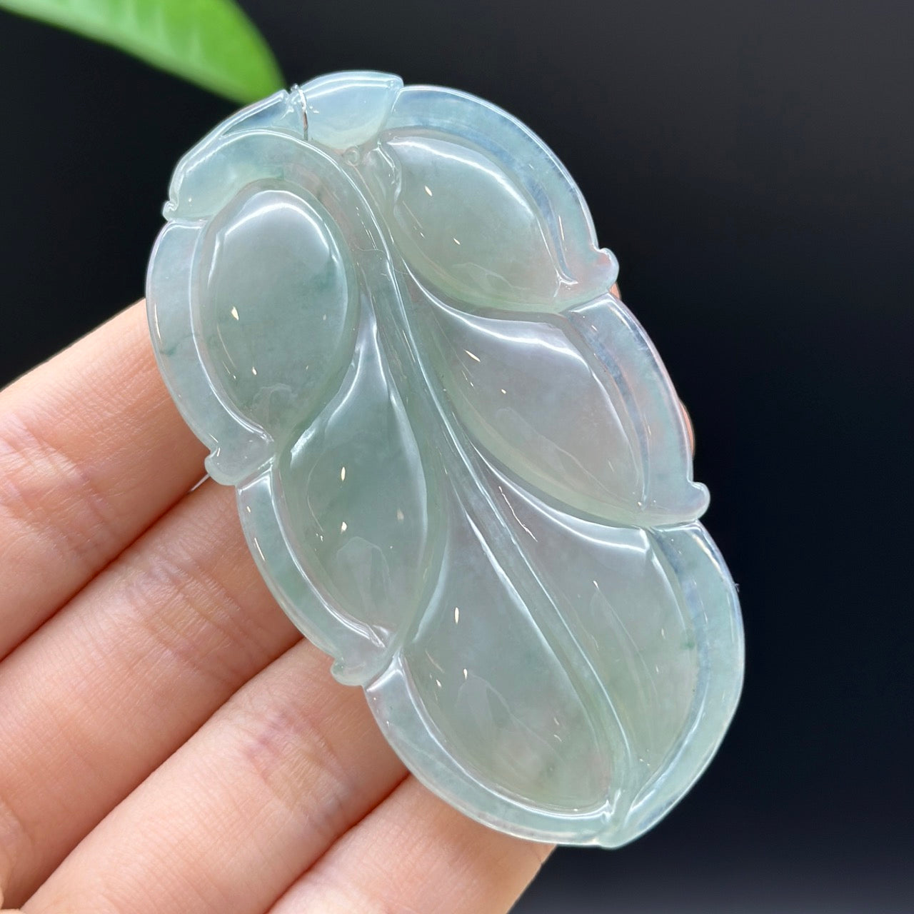 RealJade® Co. Genuine Ice Jadeite Jade Jin Zhi Yu Ye (Leaf) Necklace