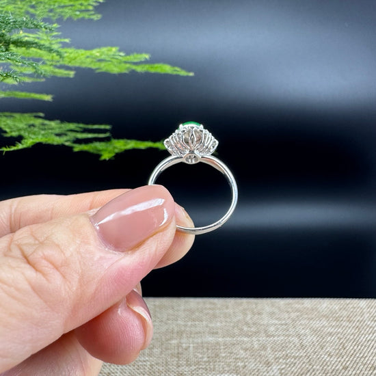 RealJade® "Signature Signet" 18K White Gold Imperial Green Jadeite Jade Ring