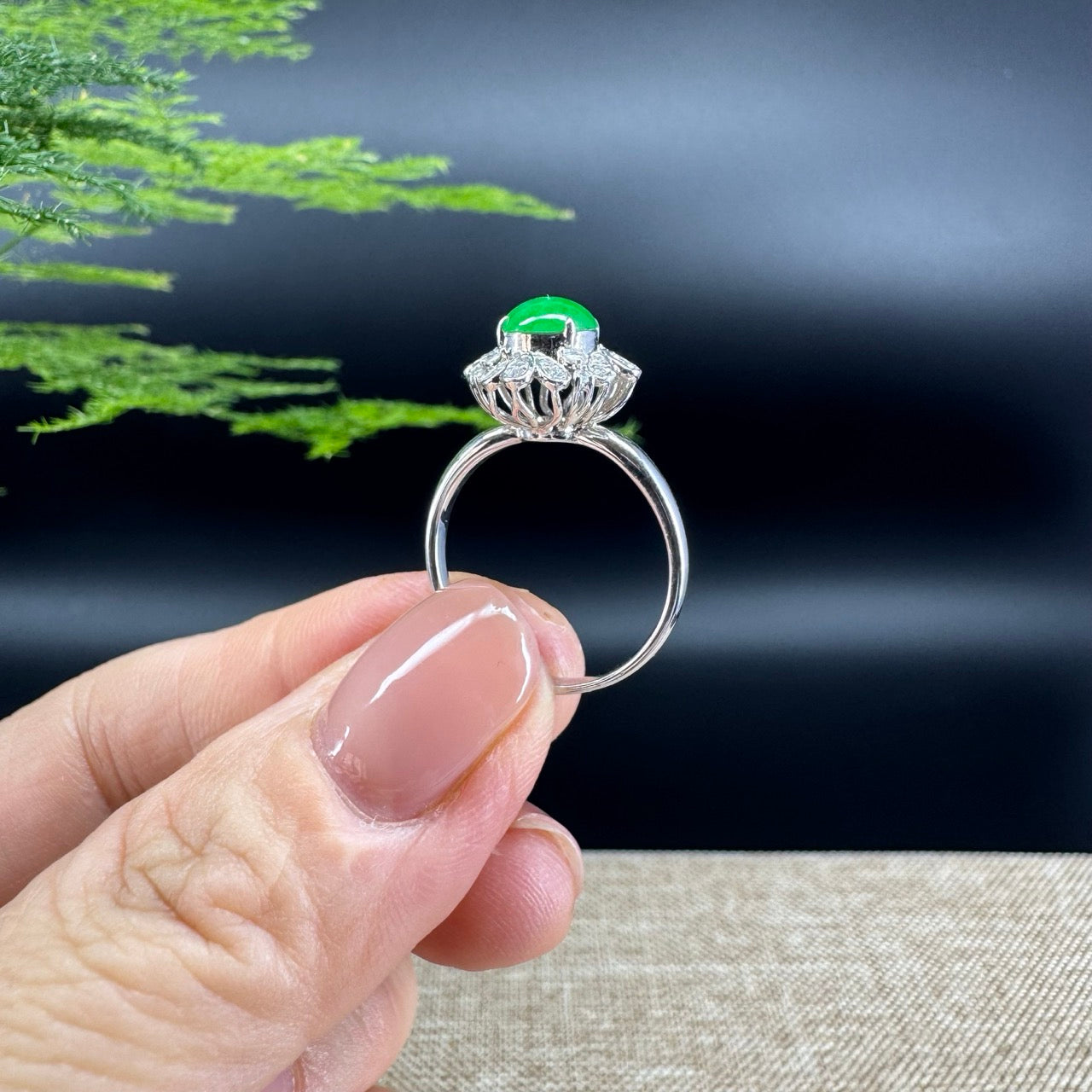 RealJade® "Signature Signet" 18K White Gold Imperial Green Jadeite Jade Ring