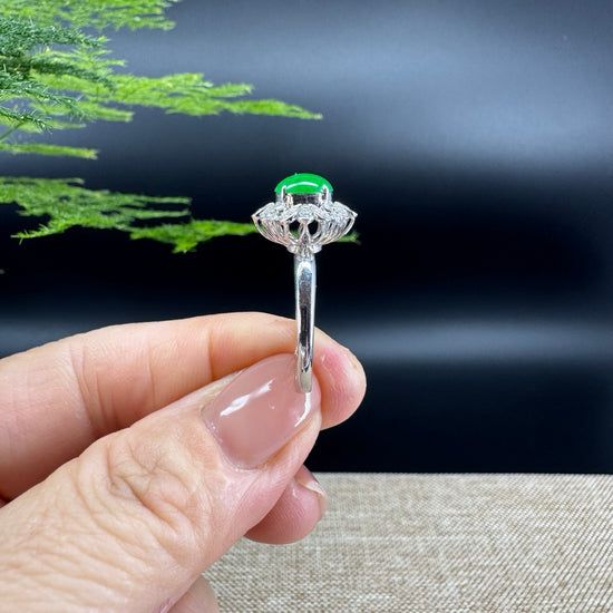 RealJade® "Signature Signet" 18K White Gold Imperial Green Jadeite Jade Ring