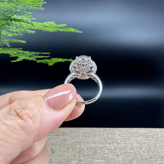 RealJade® "Signature Signet" 18K White Gold  Bronze Yellow Jadeite Jade Classic Ring