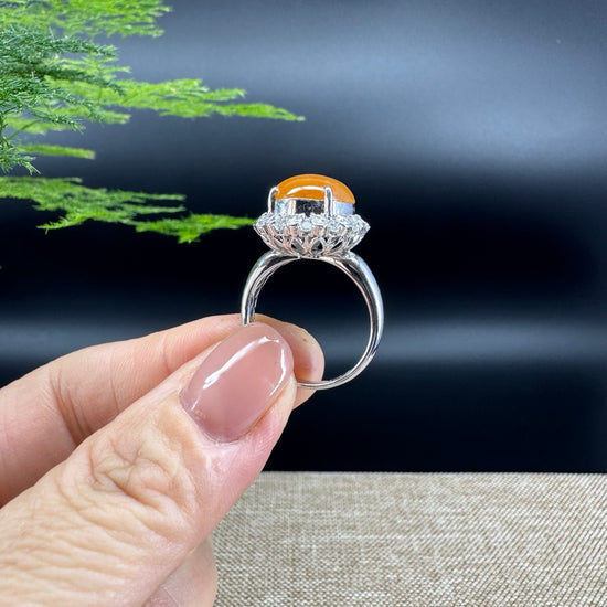 RealJade® "Signature Signet" 18K White Gold  Bronze Yellow Jadeite Jade Classic Ring