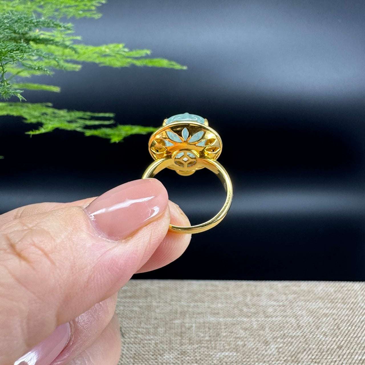 RealJade® "Signature Signet" 18K Yellow Gold Icy Green Jadeite Jade PiXiu Ring