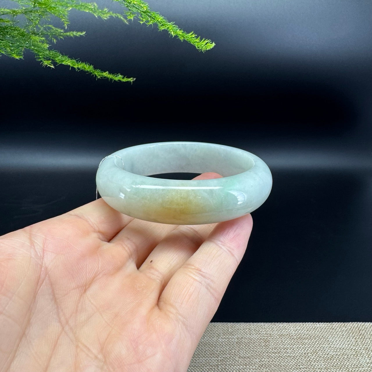 Genuine Burmese Yellow Green Jade Jadeite Bangle Bracelet ( 57.5mm )