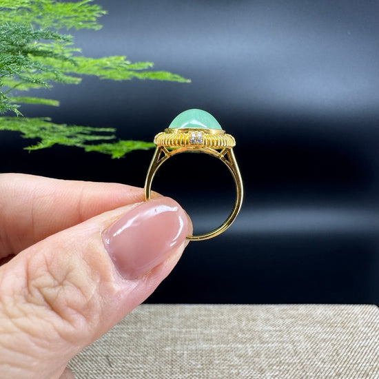 RealJade® "Signature Signet" 18K Yellow Gold Green Jadeite Jade Ring
