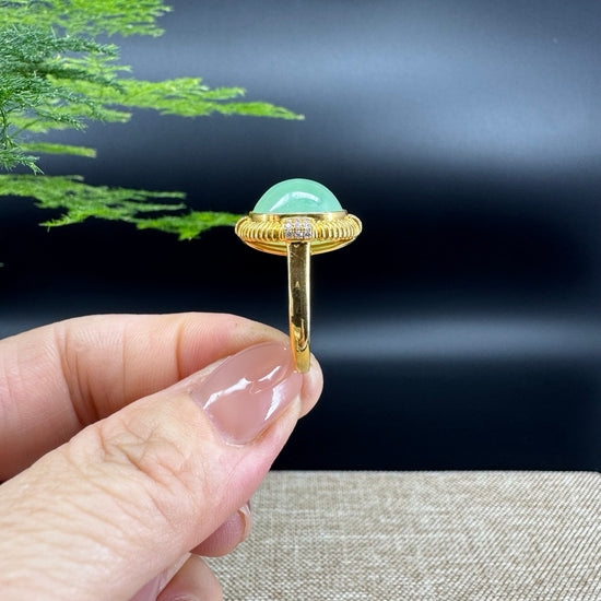RealJade® "Signature Signet" 18K Yellow Gold Green Jadeite Jade Ring