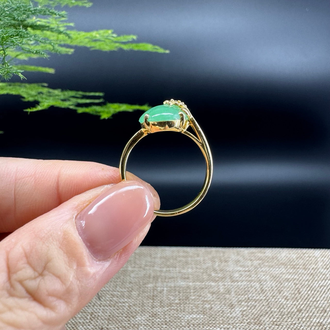 RealJade® "Signature Signet" 18K Yellow Gold Light Green Jadeite Jade Ring