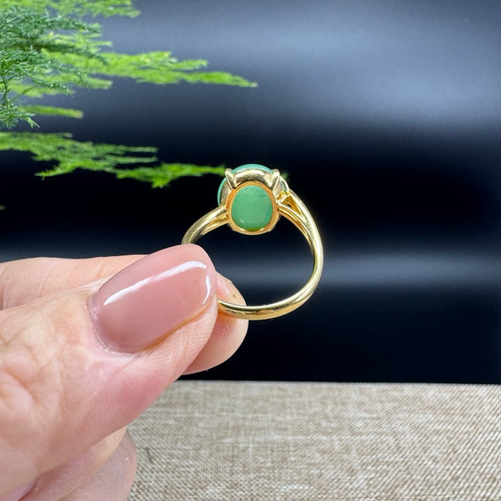 RealJade® "Signature Signet" 18K Yellow Gold Light Green Jadeite Jade Ring