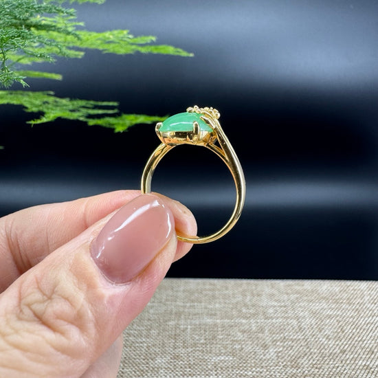 RealJade® "Signature Signet" 18K Yellow Gold Light Green Jadeite Jade Ring