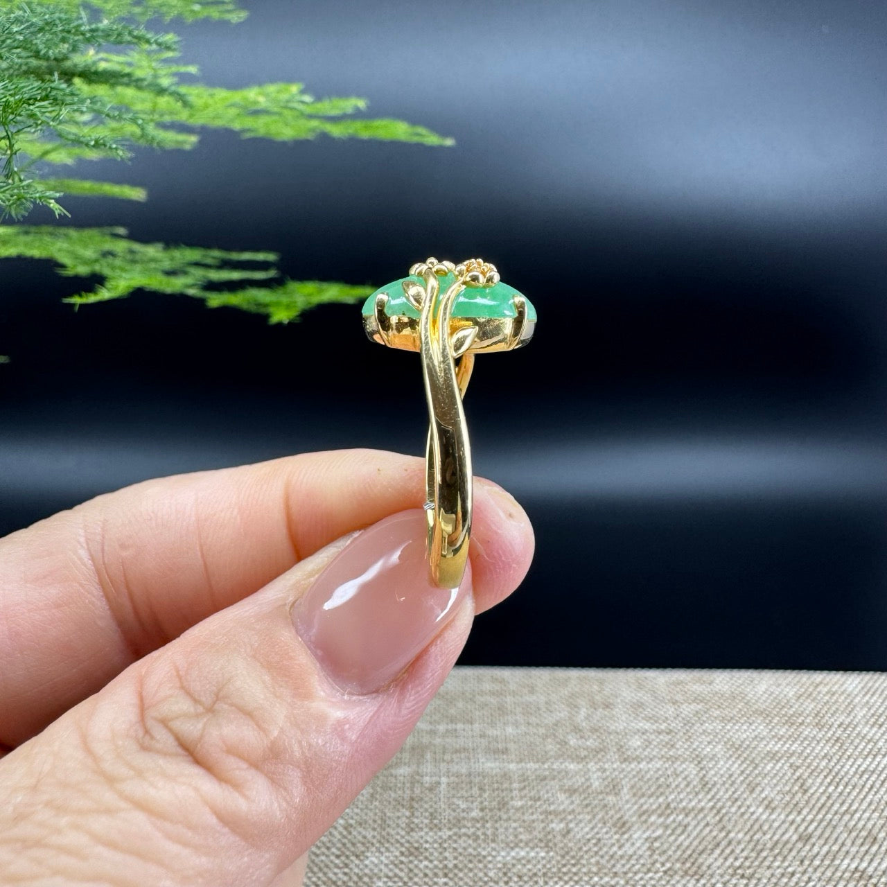 RealJade® "Signature Signet" 18K Yellow Gold Light Green Jadeite Jade Ring