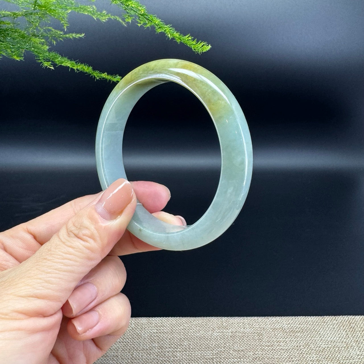 Genuine Burmese Icy Yellow Green  Jade Jadeite Bangle Bracelet ( 57.5mm )
