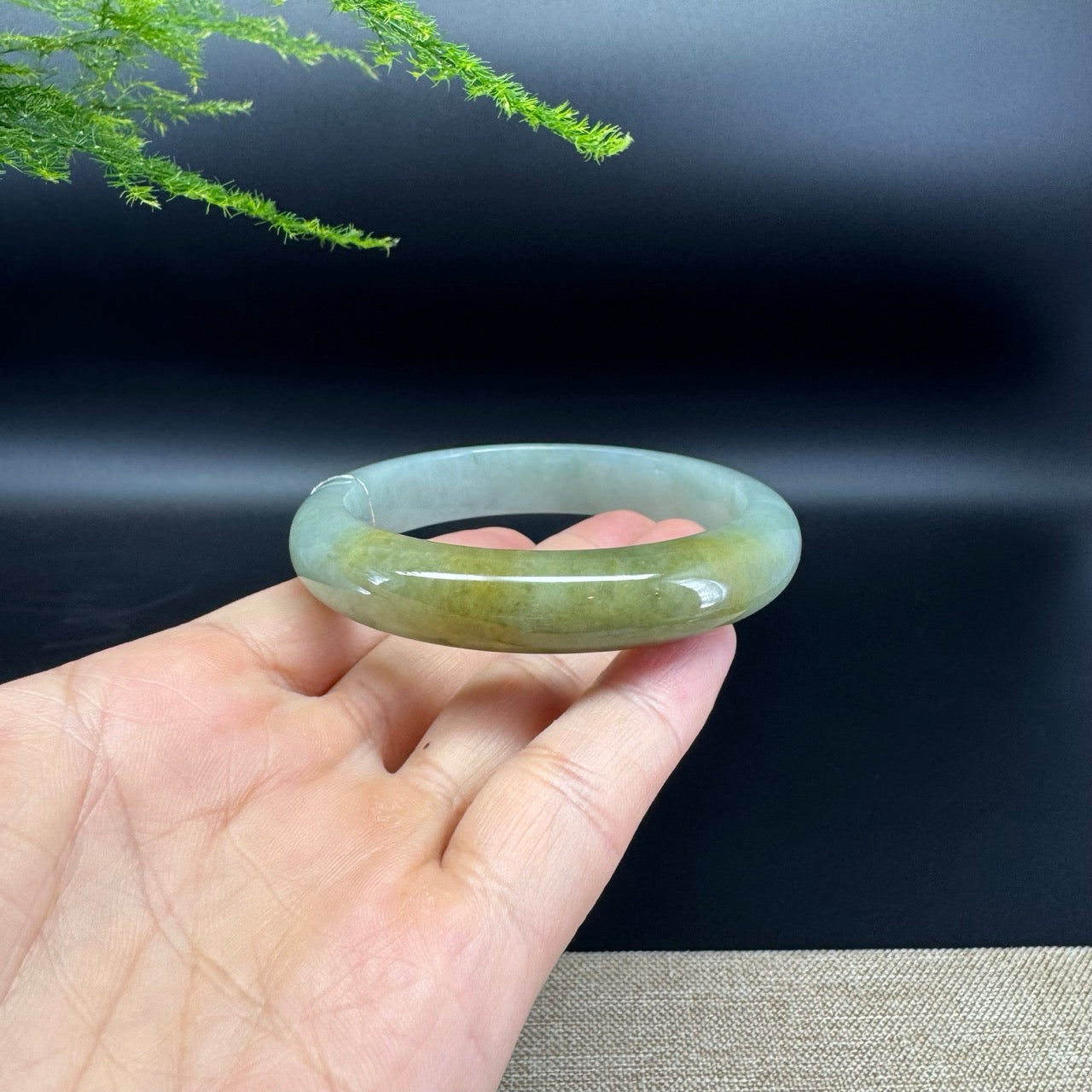Genuine Burmese Icy Yellow Green  Jade Jadeite Bangle Bracelet ( 57.5mm )