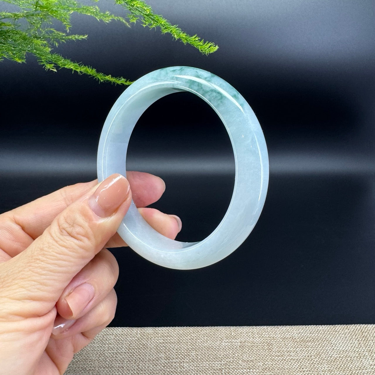 Genuine Burmese Oil Green Jade Jadeite Bangle Bracelet (57.5mm)