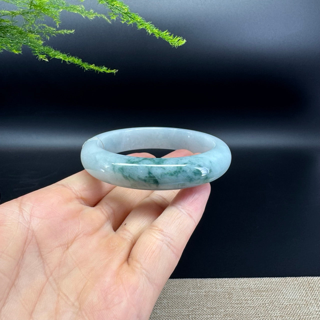 Genuine Burmese Oil Green Jade Jadeite Bangle Bracelet (57.5mm)
